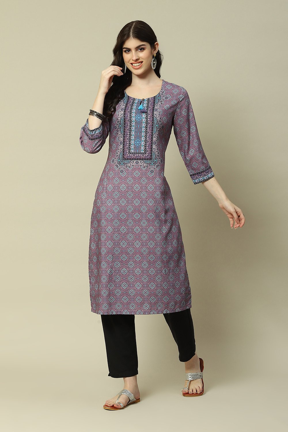 Green LIVA Straight Printed Kurta image number 2