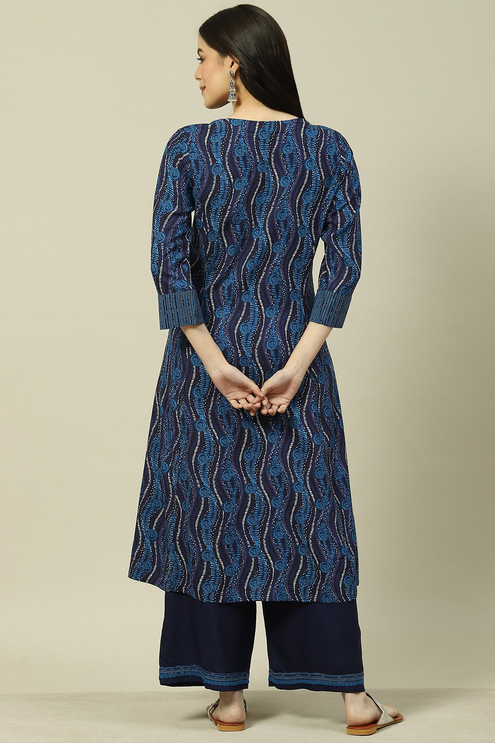 Indigo LIVA Woven Straight Kurta Suit Set image number 4