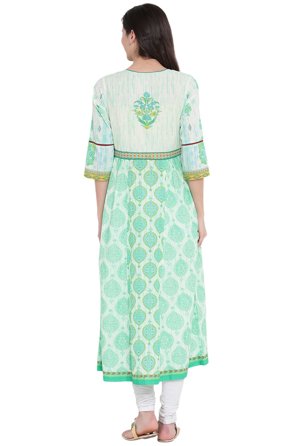 Green Cotton Kalidar Kurta image number 4