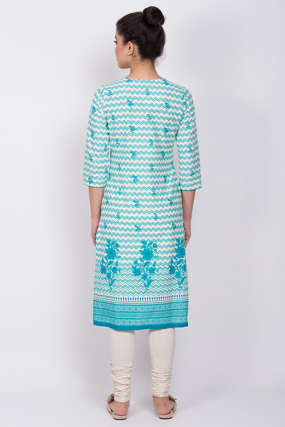 Turquoise Cotton Straight Kurta image number 4