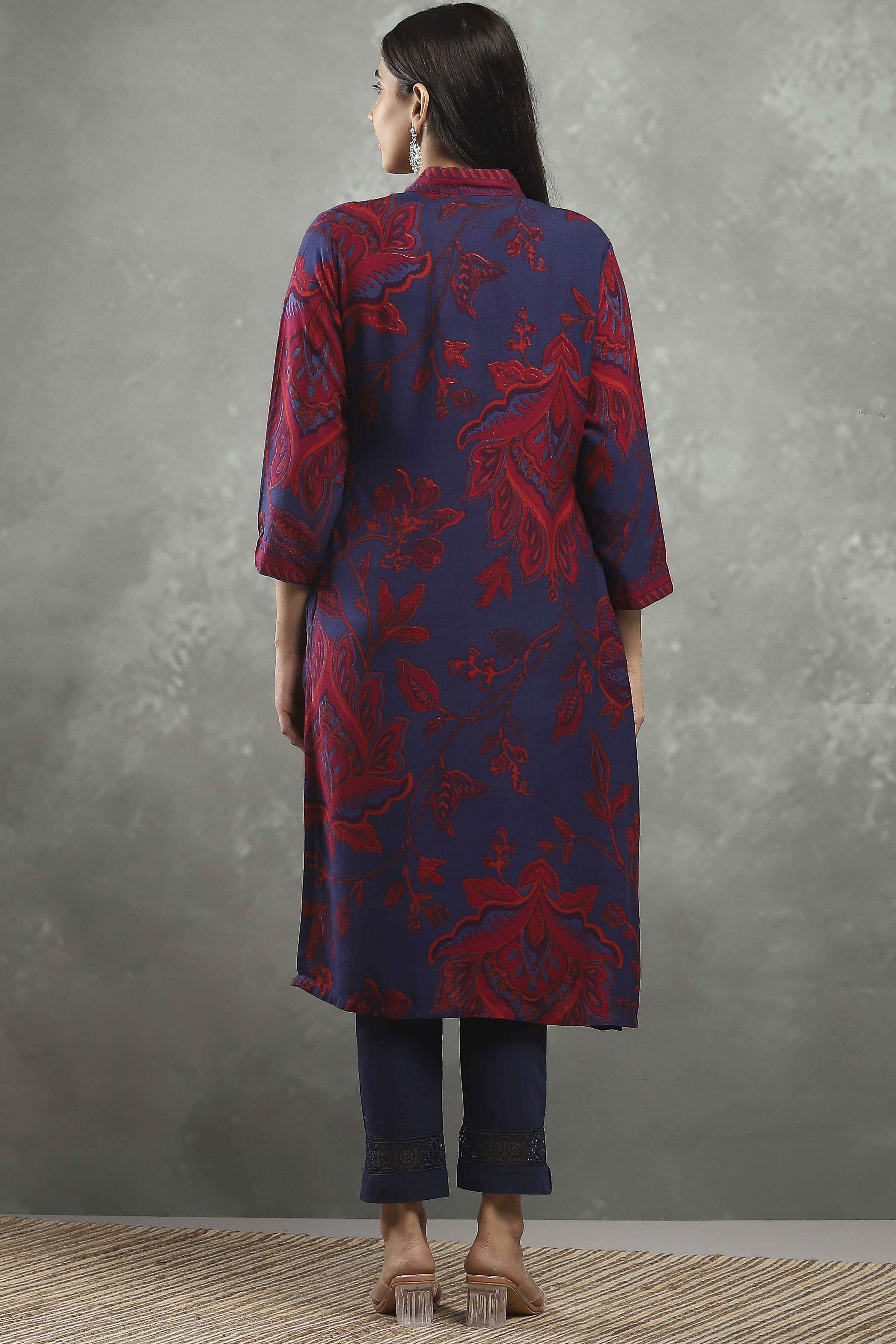 Blue Viscose Rayon Printed Straight Kurta image number 3