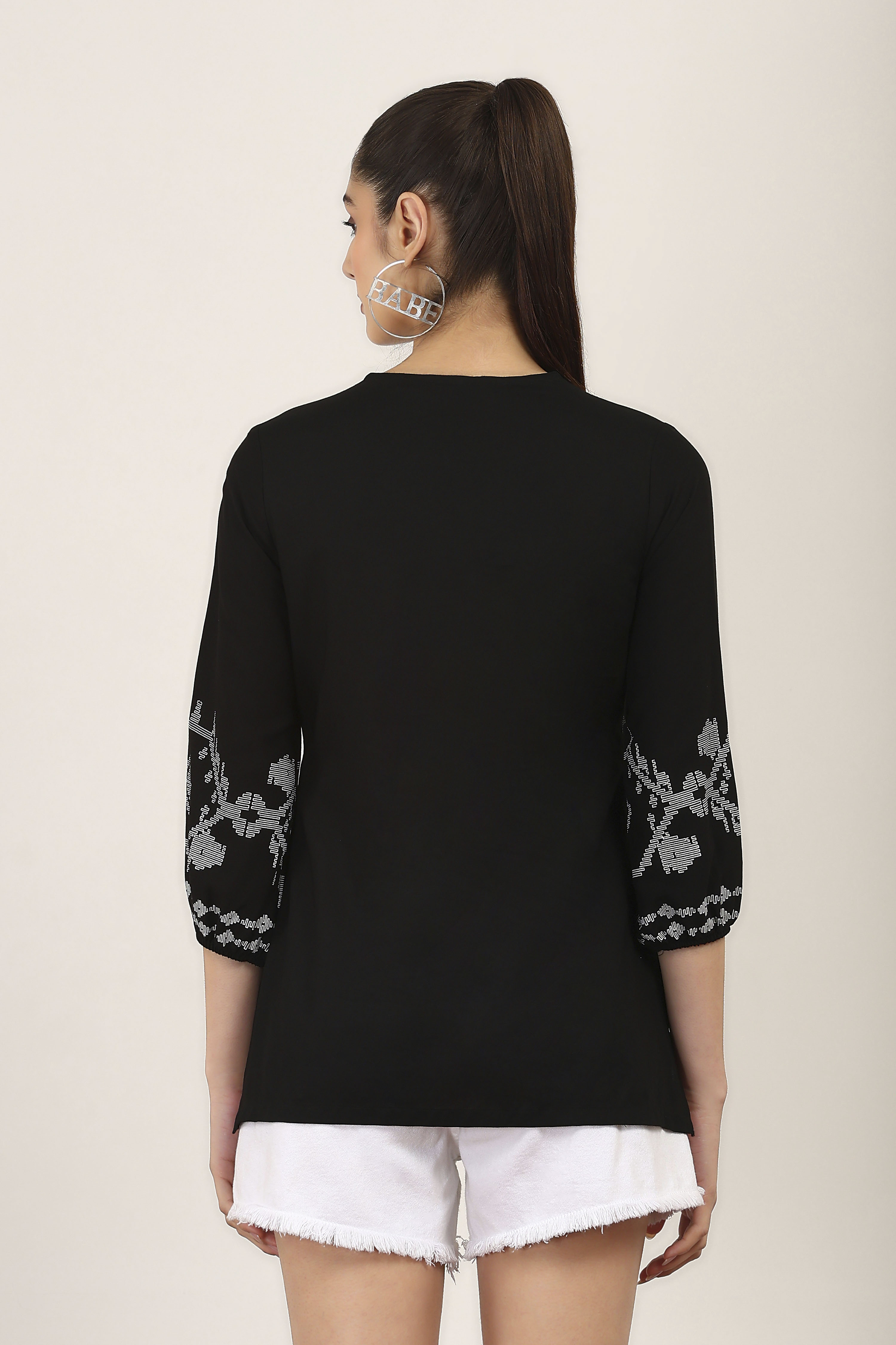 Black Rayon Straight Tops image number 3