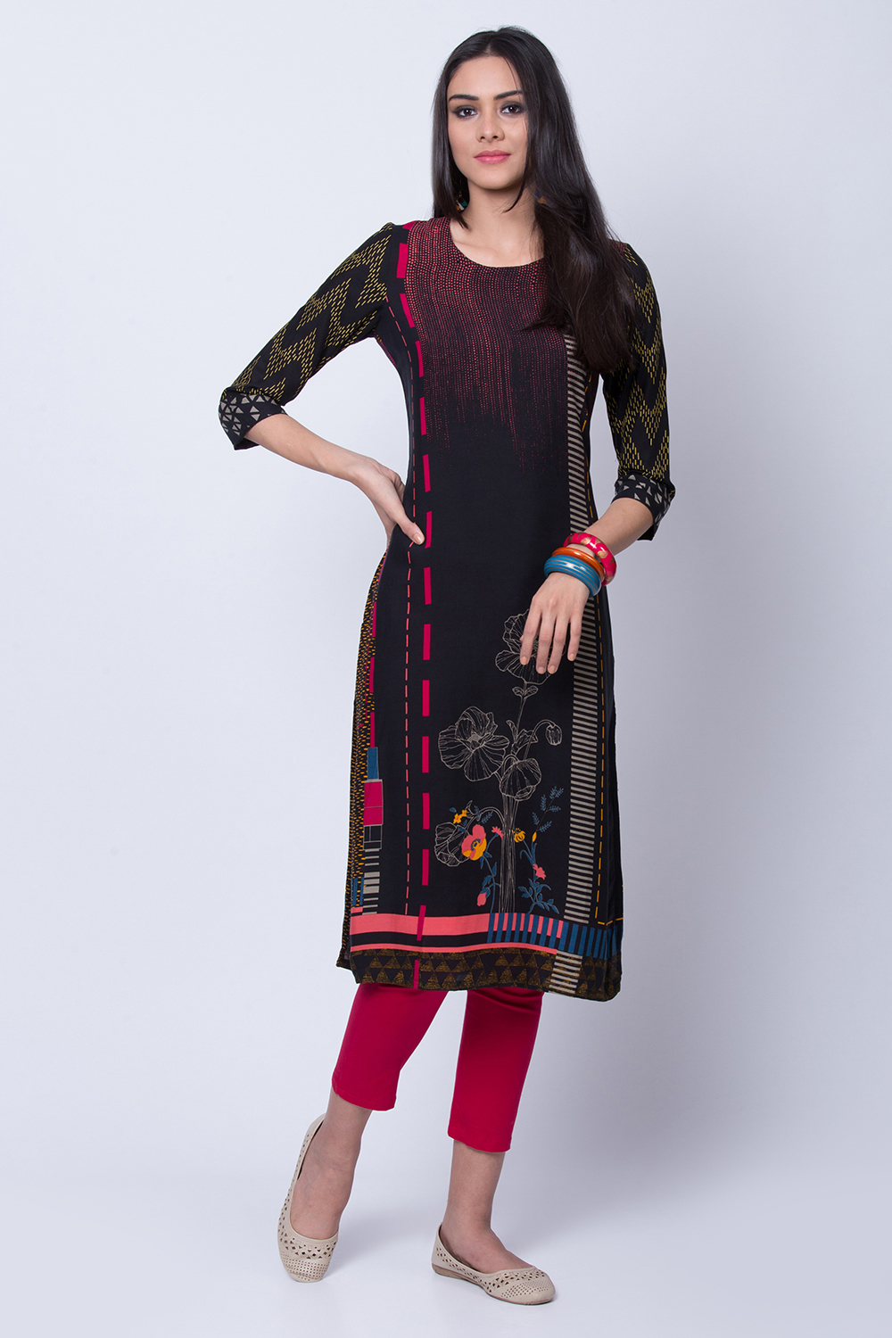 Black Viscose Rayon Straight Kurta image number 2