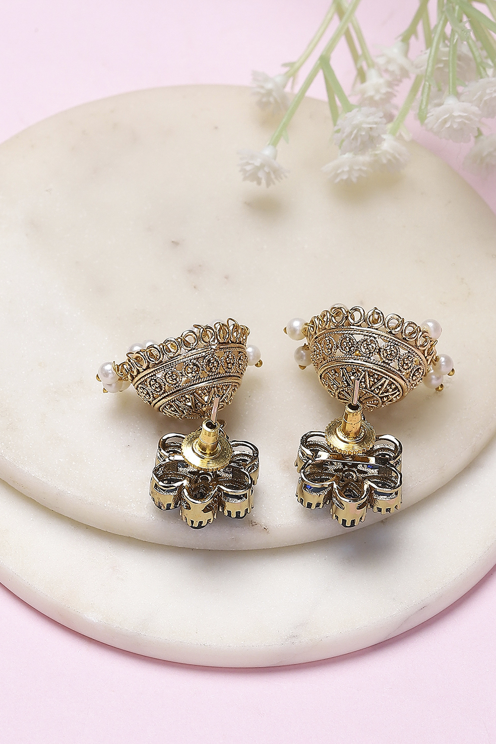 Navy Brass Jhumka image number 2