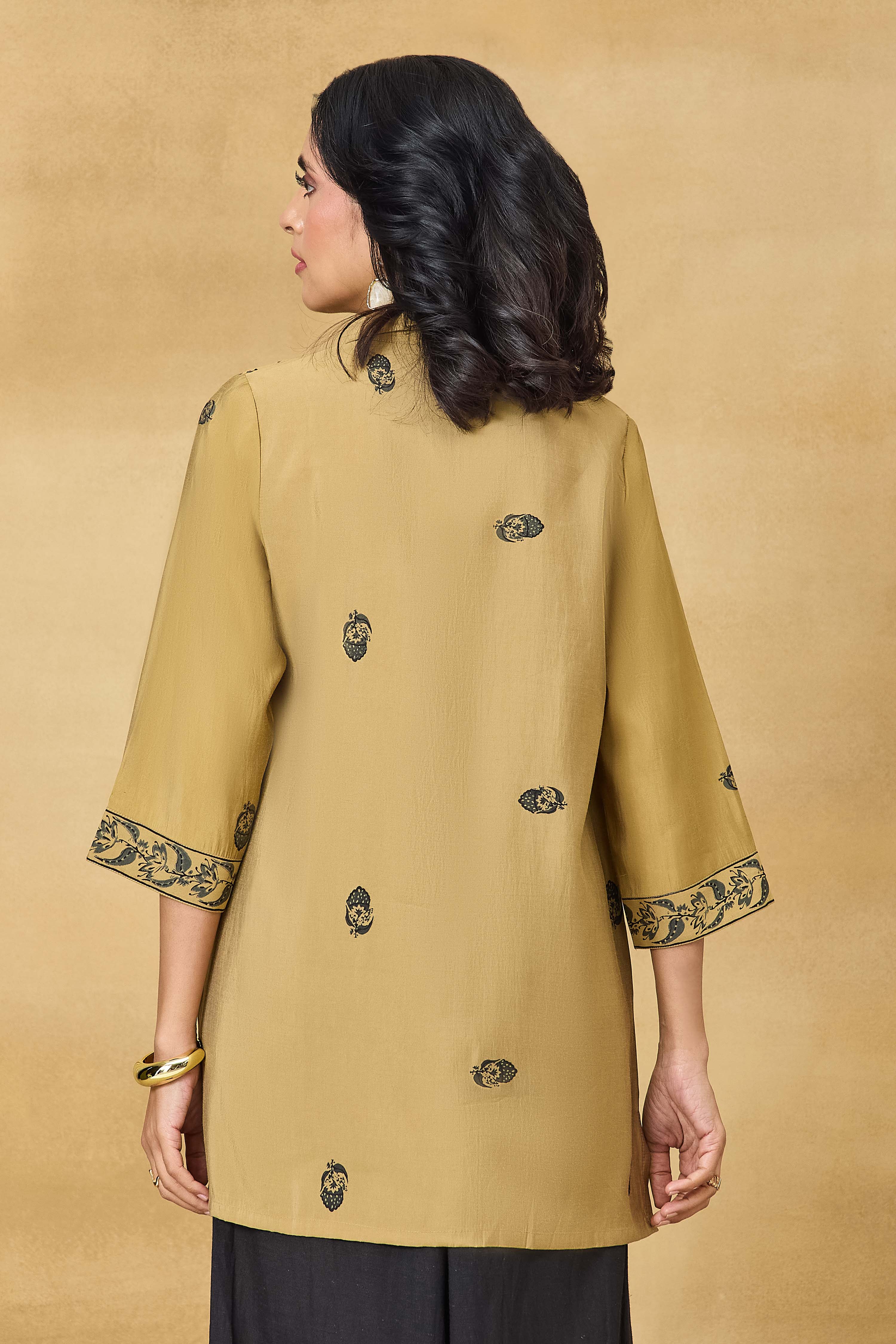 Beige Viscose Blend Straight Printed Top image number 4