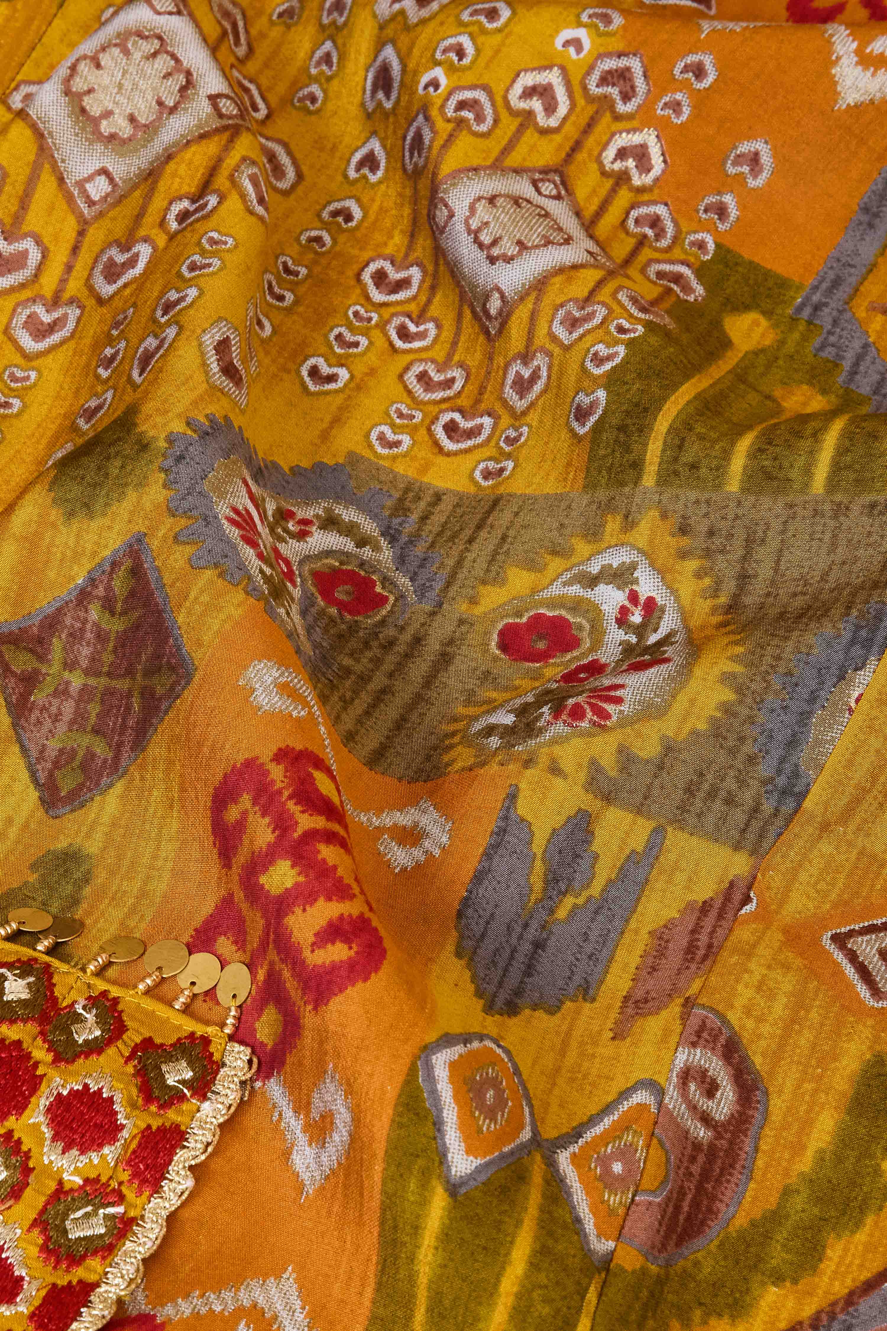 Yellow Viscose Blend Straight Printed Suit Set image number 3