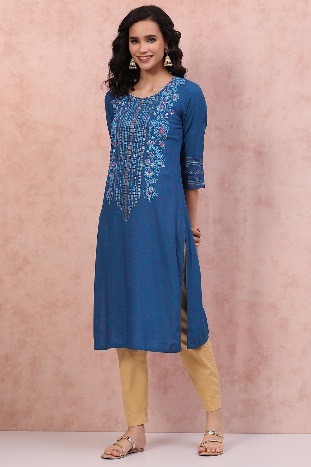 Cobalt Blue LIVA Straight Kurta image number 0