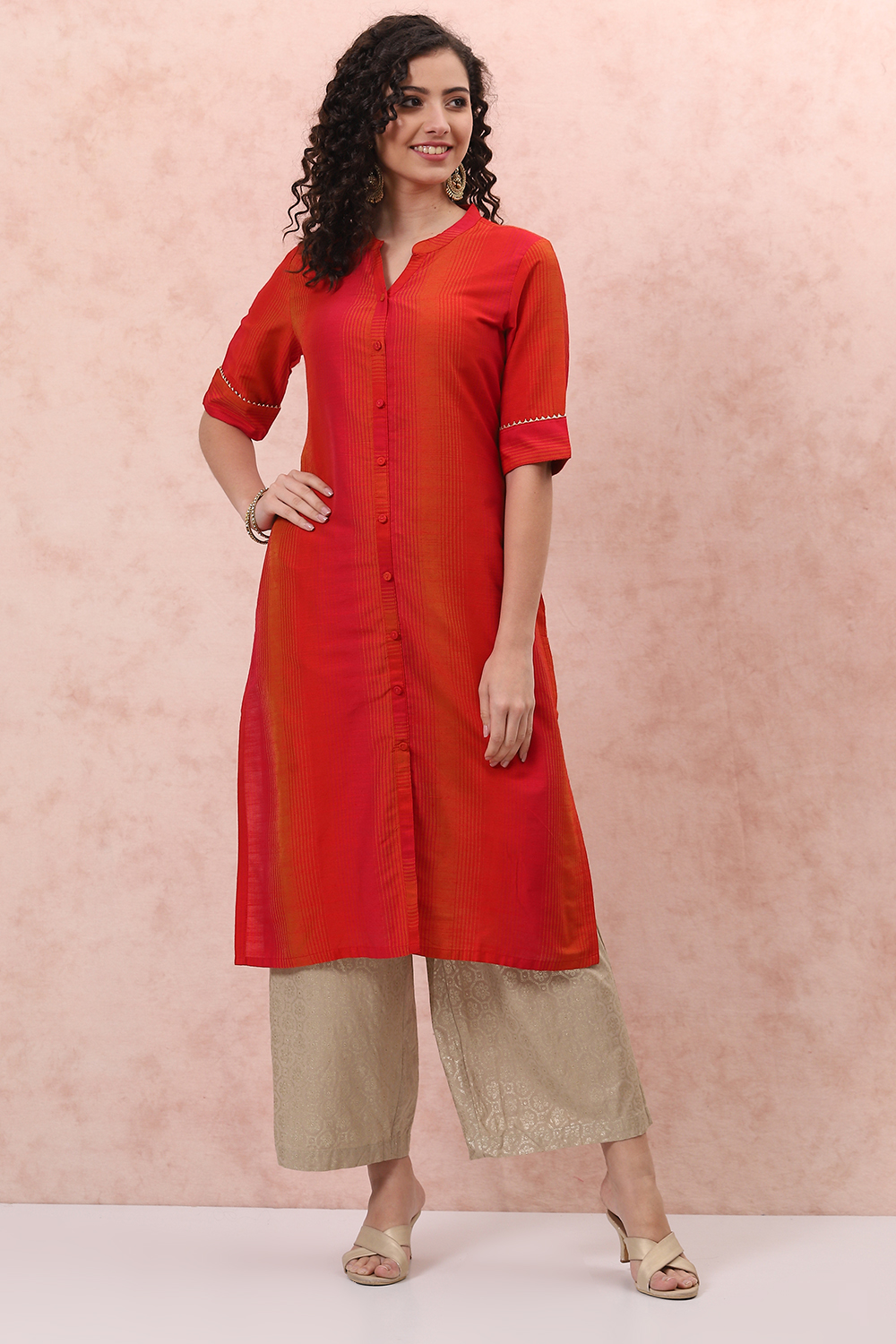 Red Art Silk Straight Kurta image number 3