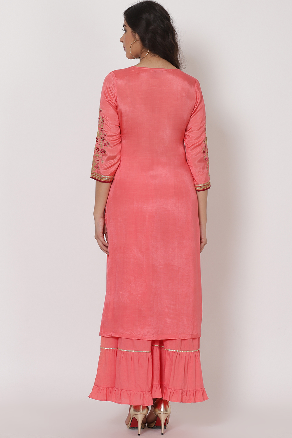 Peach Viscose Cotton Suit Set image number 5
