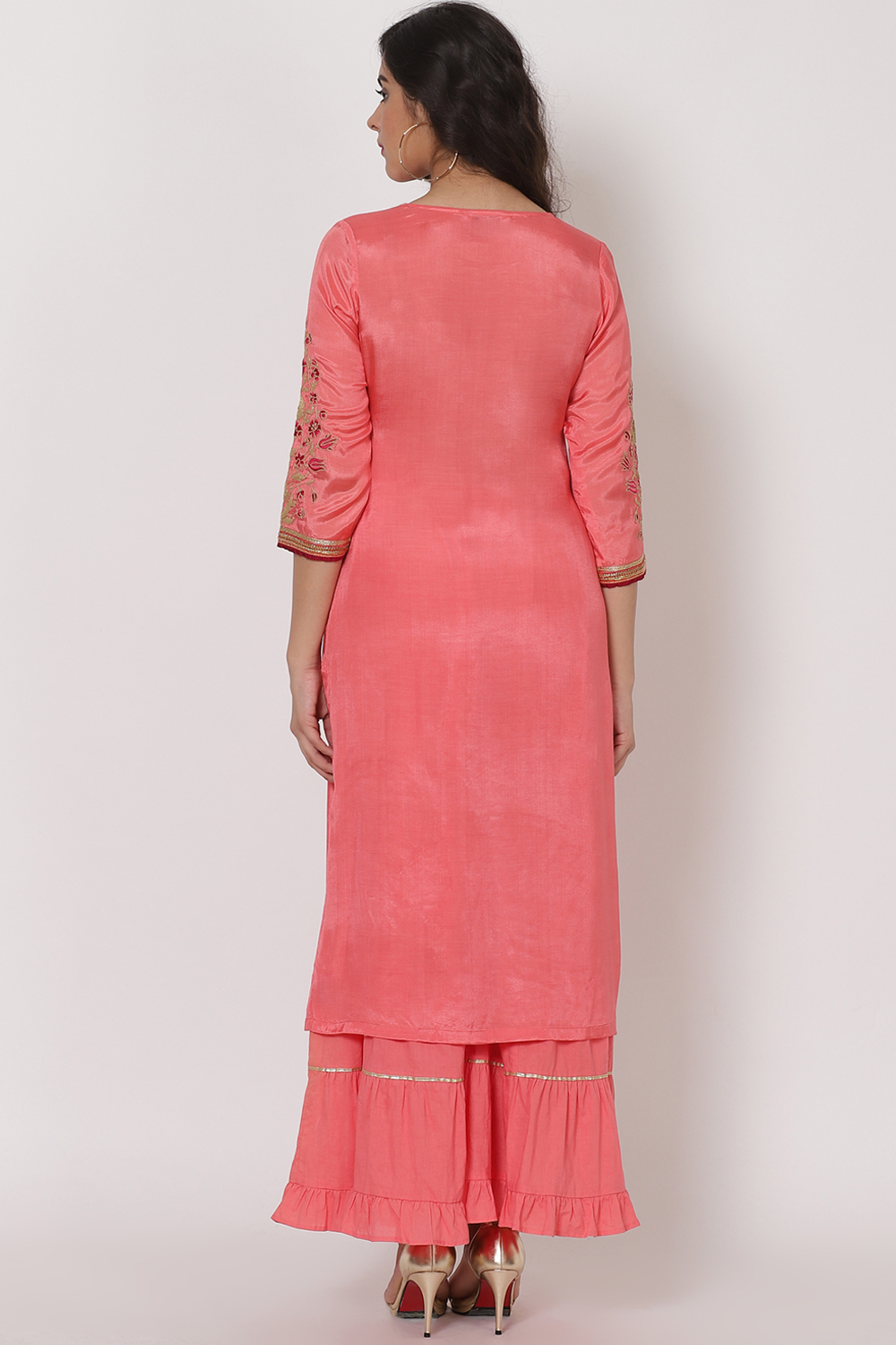 Peach Viscose Cotton Suit Set image number 5