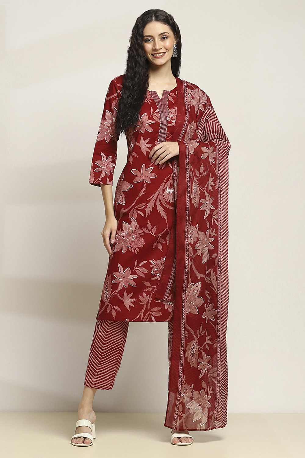 Maroon Cotton Straight Set image number 6