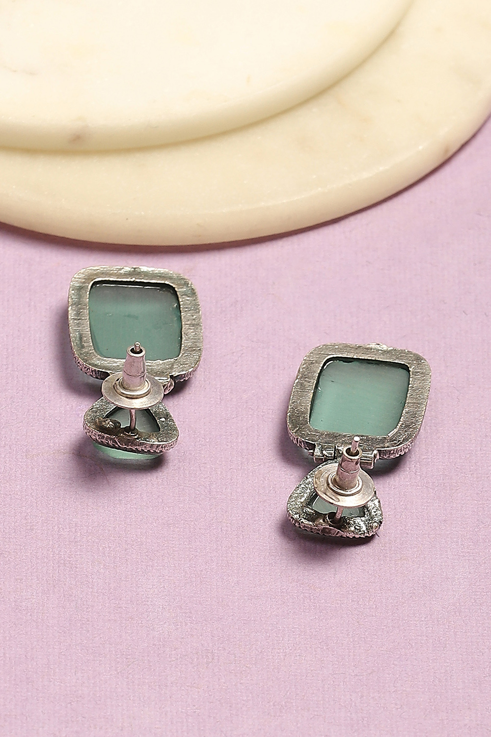 Mint Green Brass Earrings image number 2