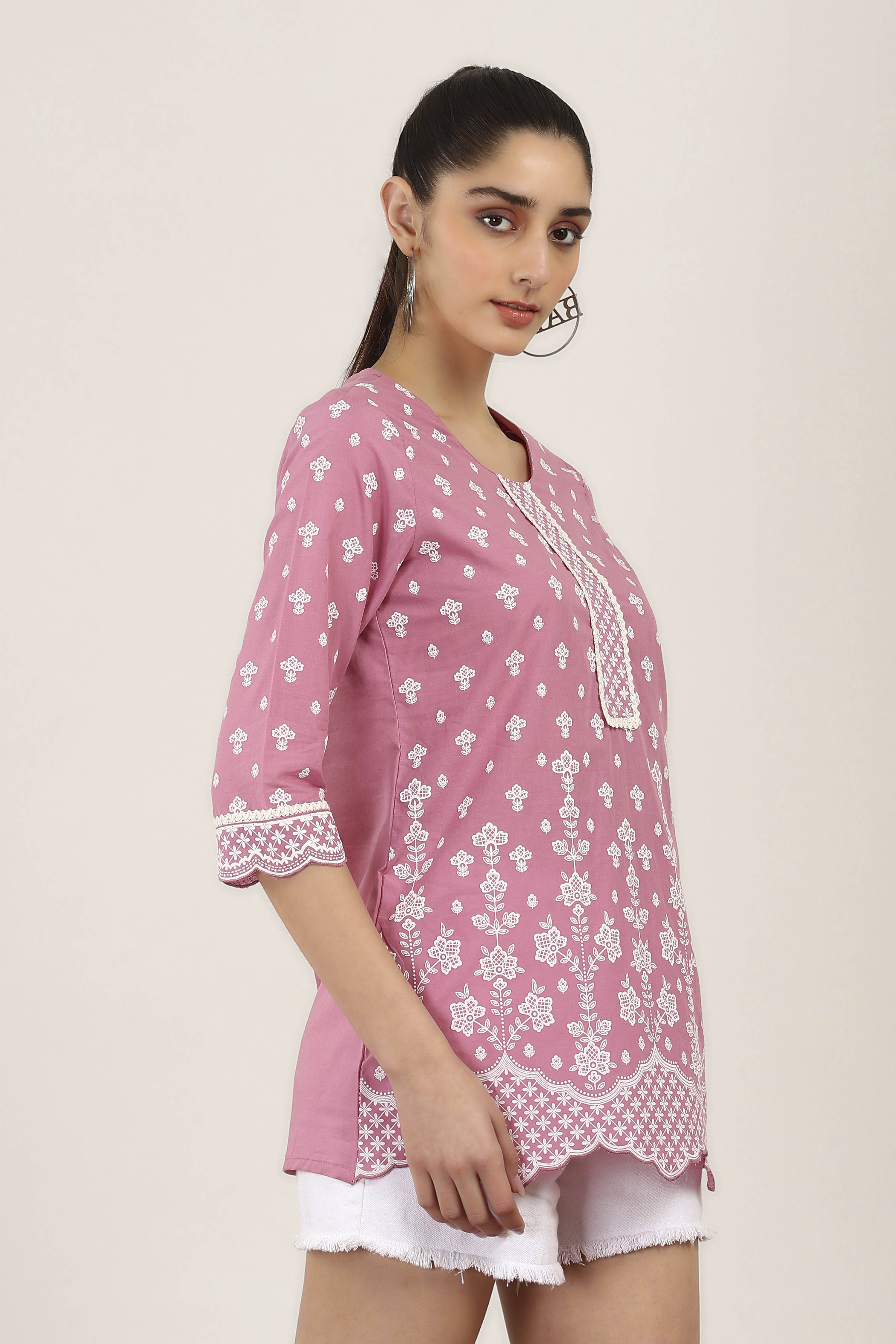 Pink Cotton Straight Tops image number 4