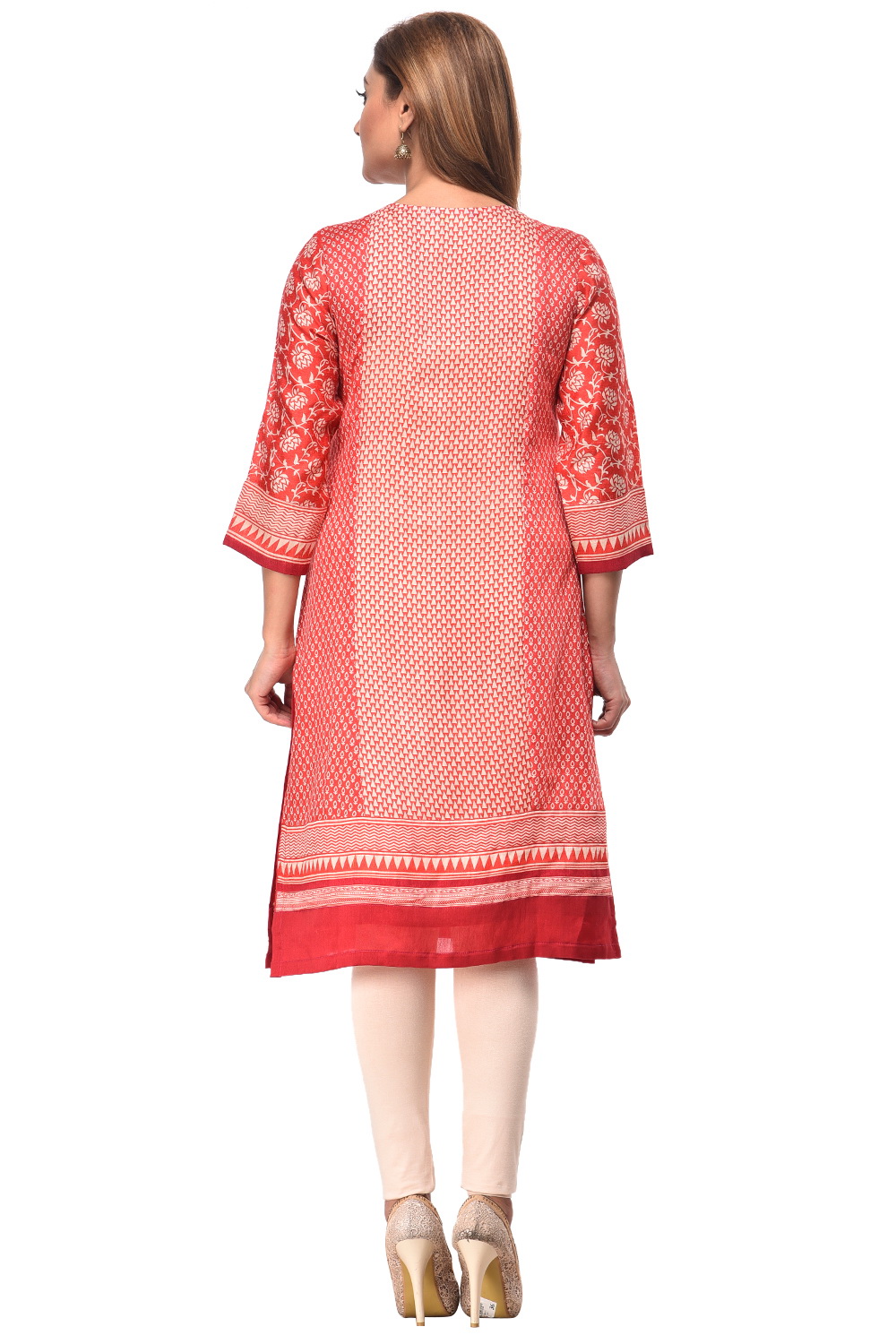 Red Straight Cotton Kurta image number 3