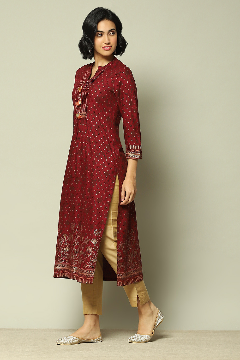 Red Rayon Printed Straight Kurta image number 2
