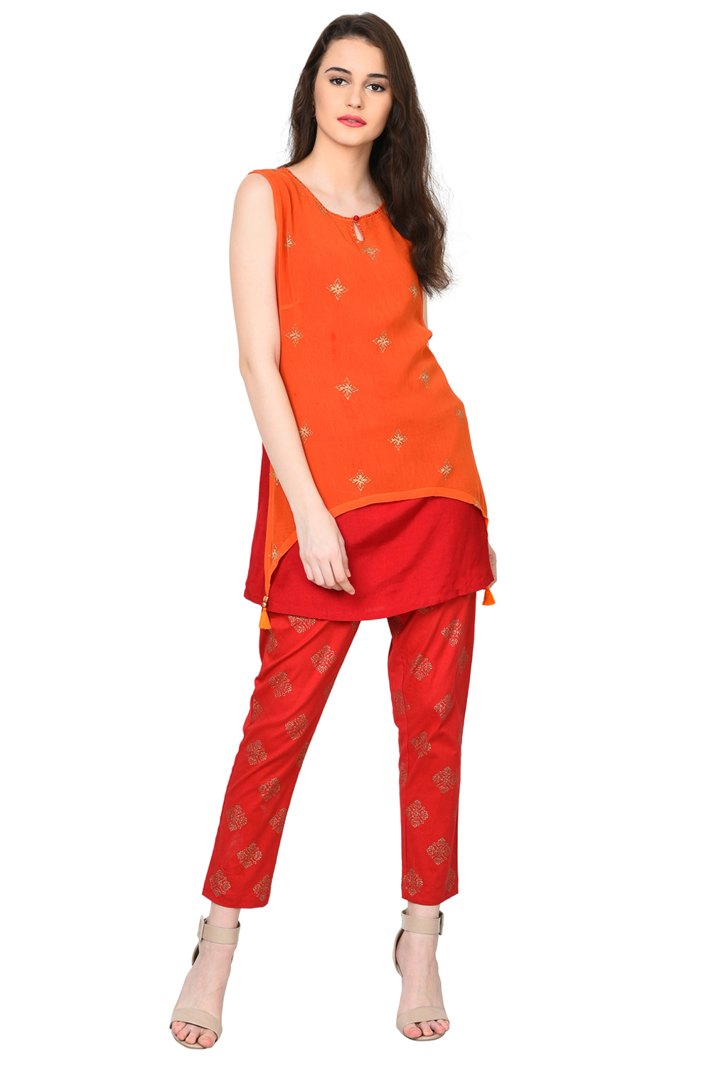 Red Poly Lycra Slim Pants image number 1