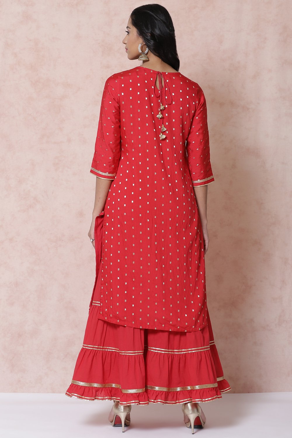 Red Poly Cotton Straight Suit Set image number 6