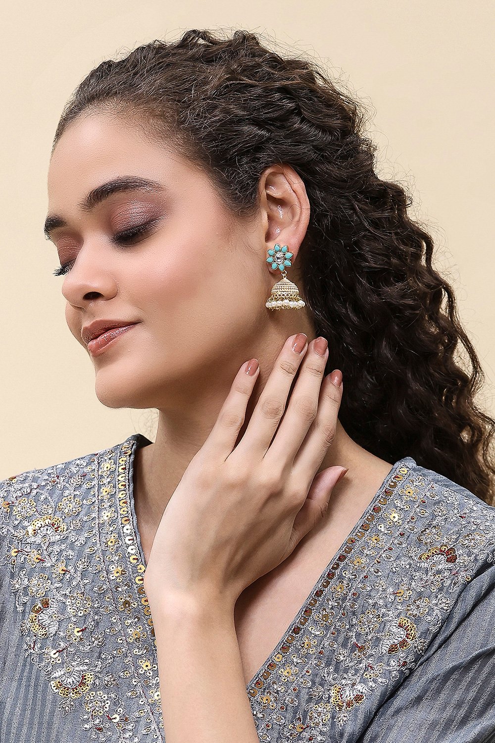 Turquoise Alloy Jhumka image number 3