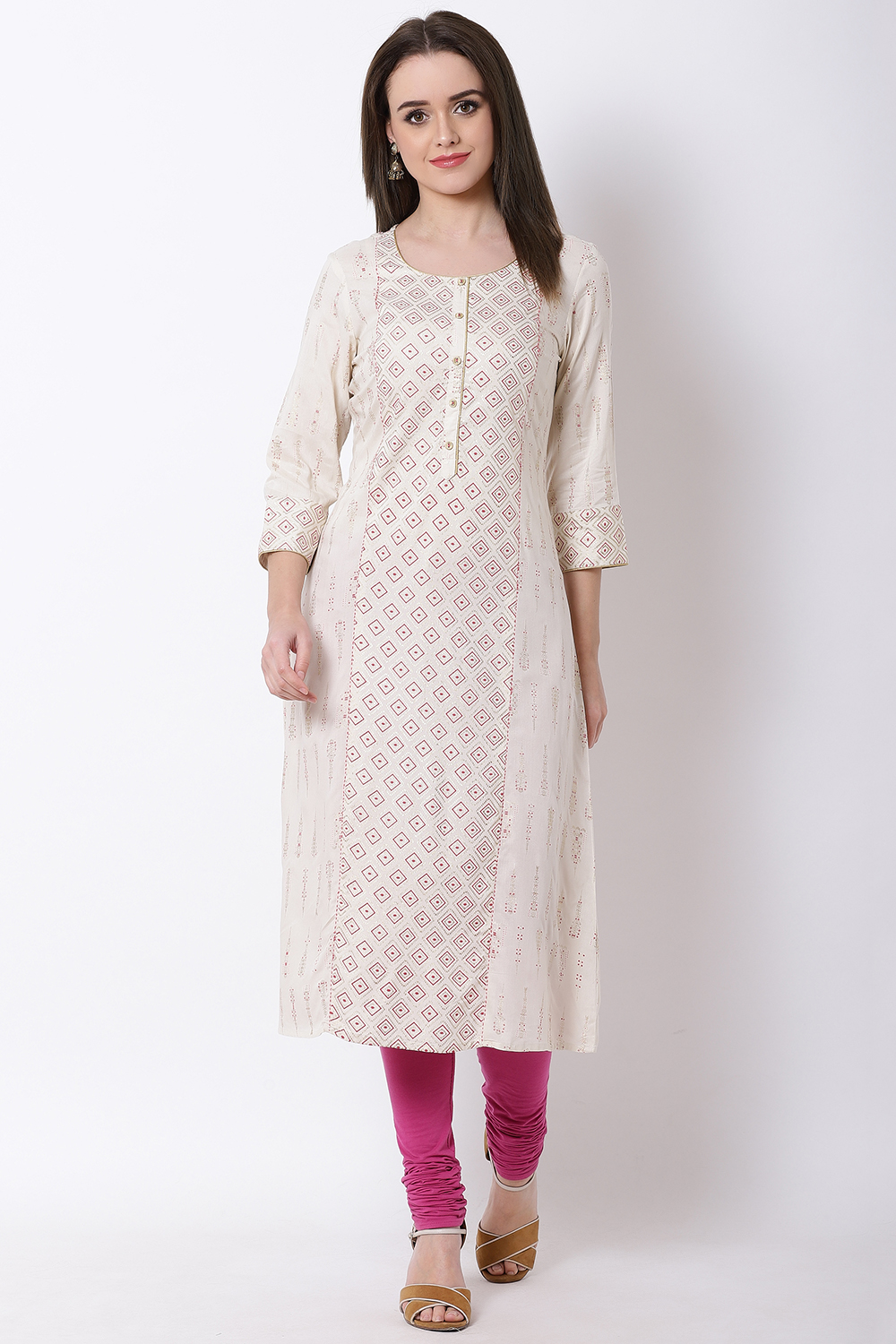 Off White Viscose A-Line Kurta image number 0