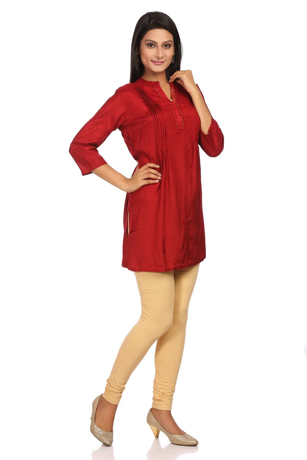 Red Straight Viscose Cotton Indie Top image number 2