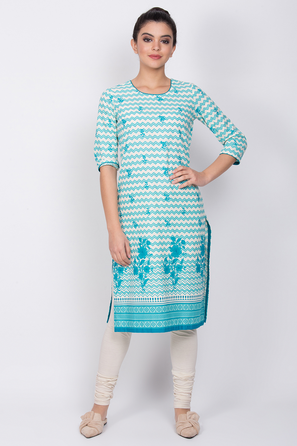 Turquoise Cotton Straight Kurta image number 0