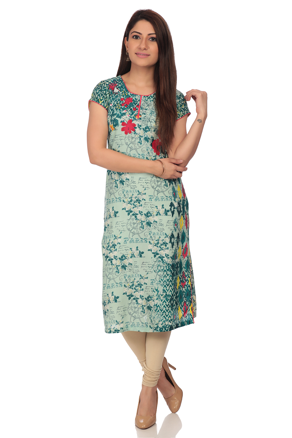 Mint Green Straight Viscose Rayon Indie Top image number 0