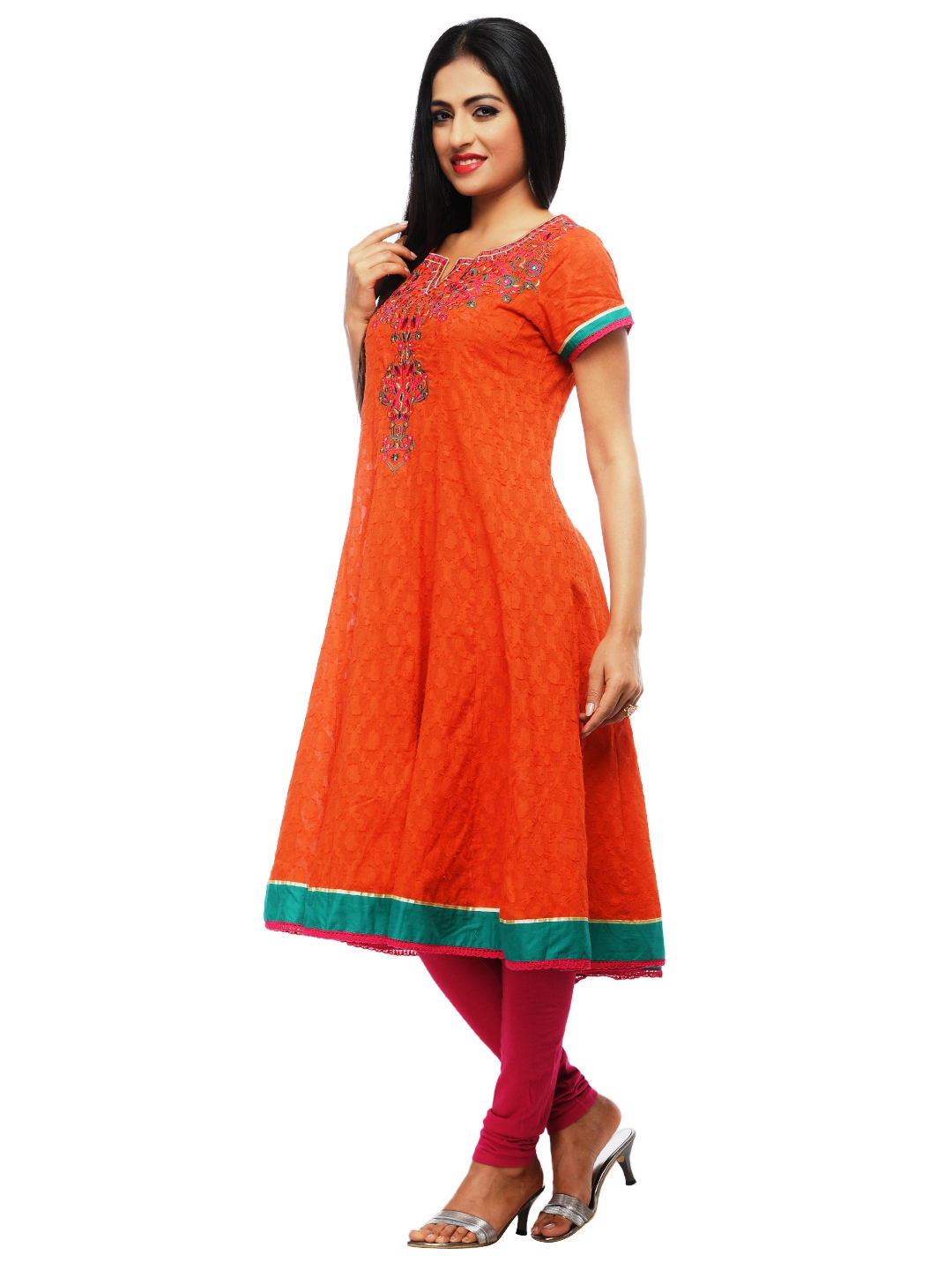 Orange Cotton Anarkali Kurta image number 1