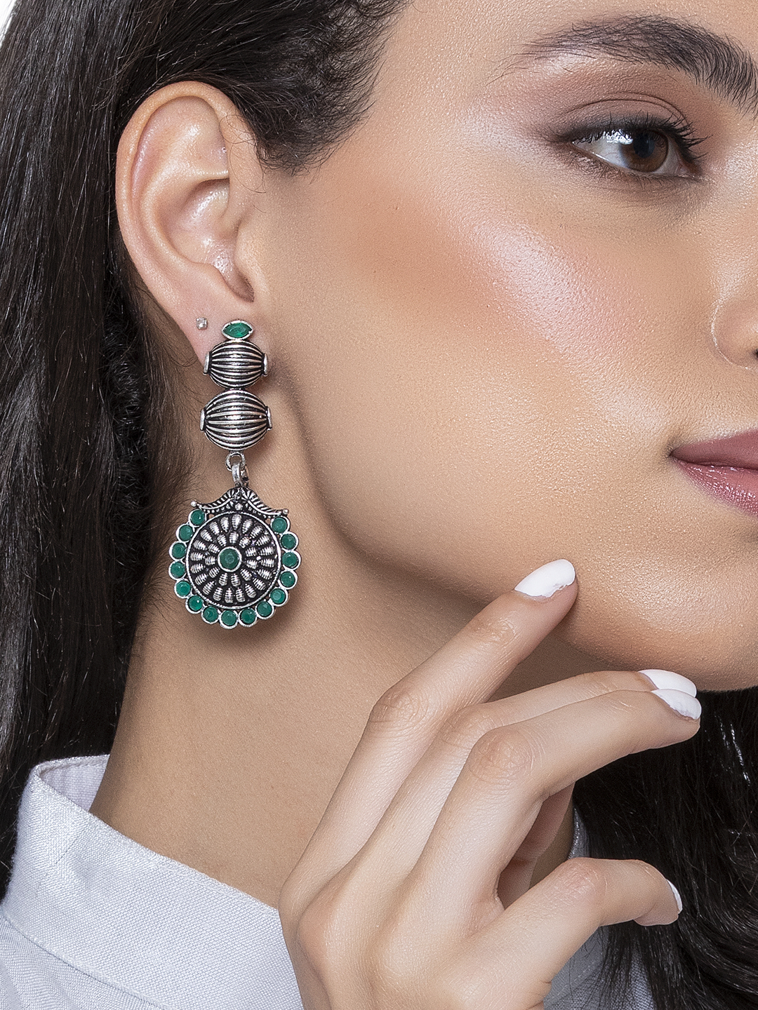 Green Metal Brass Earring image number 1