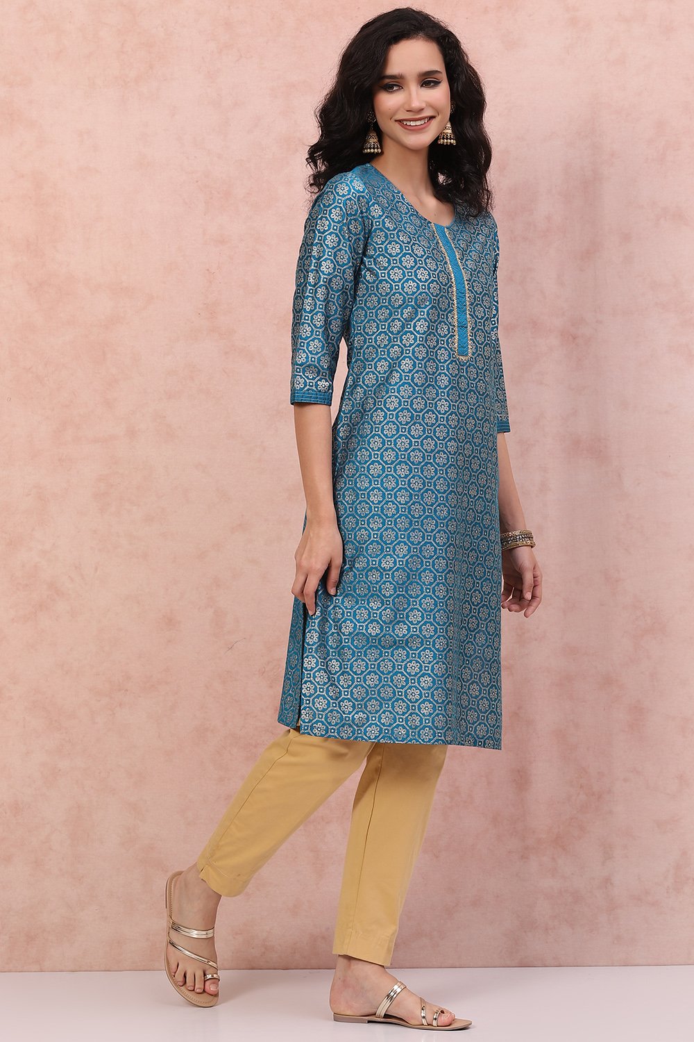 Turq LIVA Straight Kurta image number 3