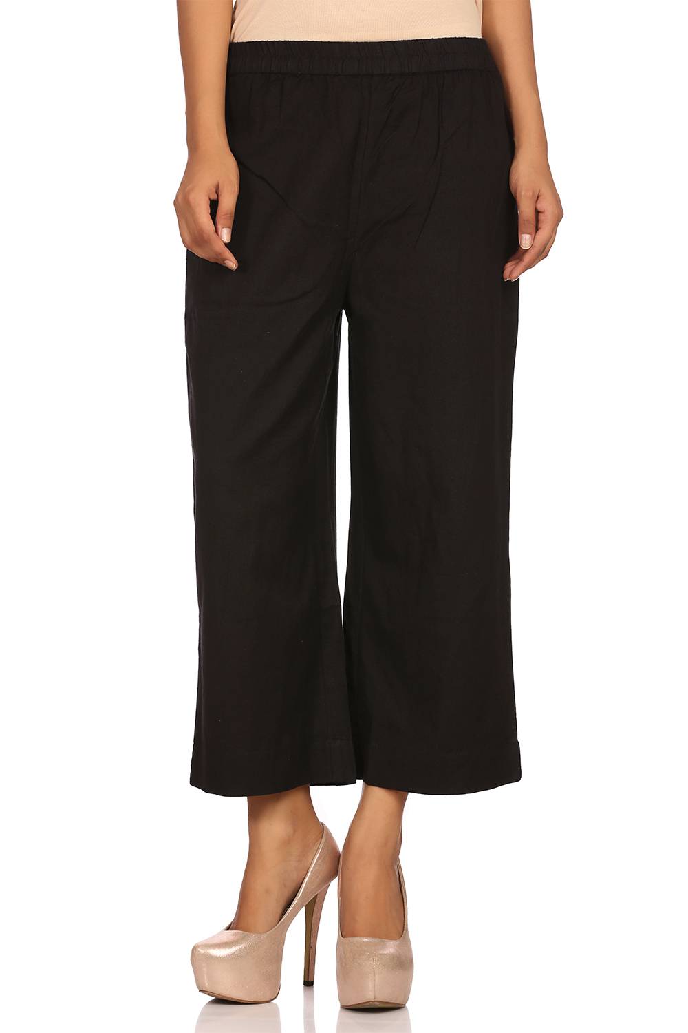 Black Poly Cotton Palazzo image number 0