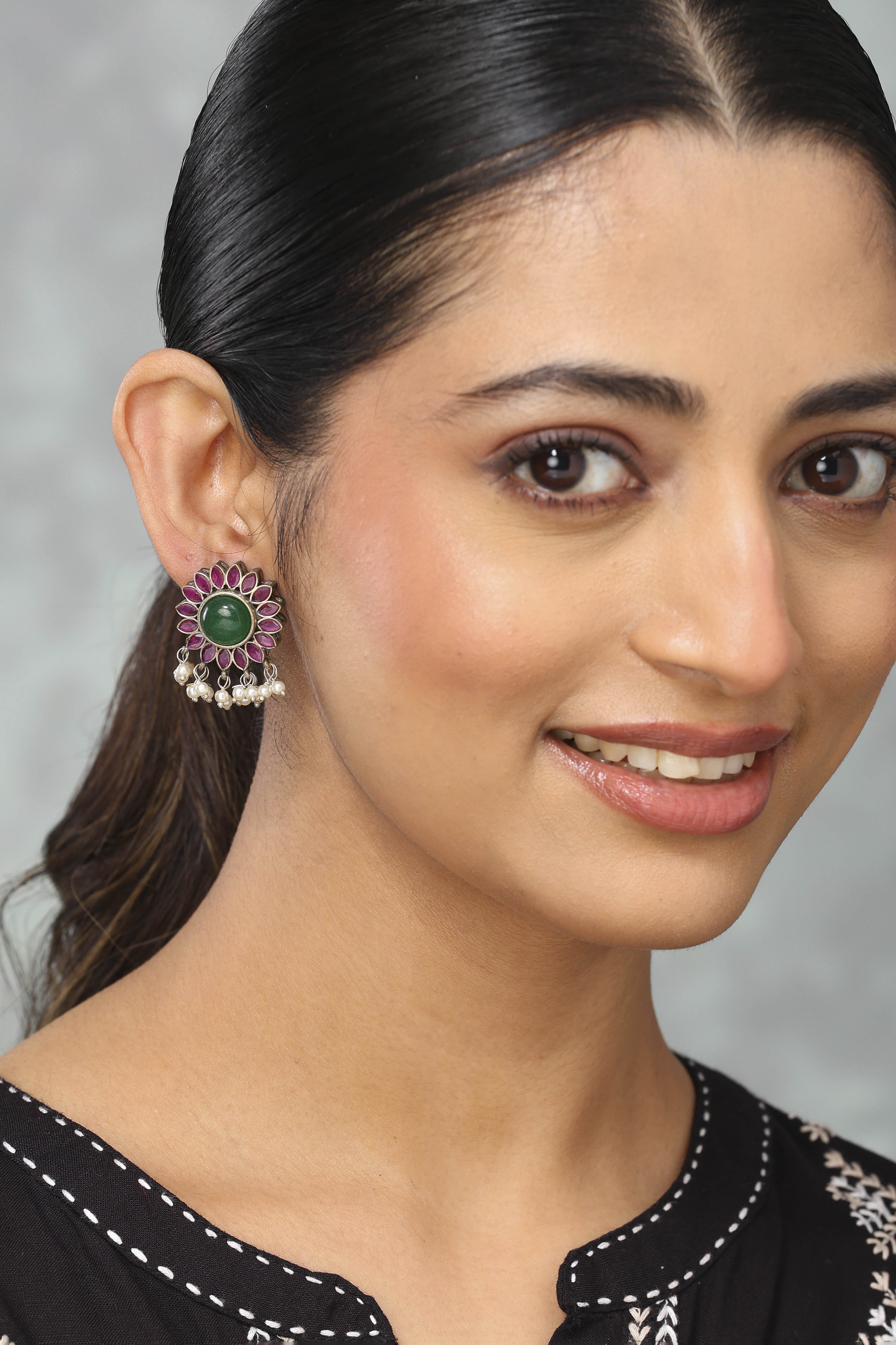Green Pink Brass Drop & danglers image number 1