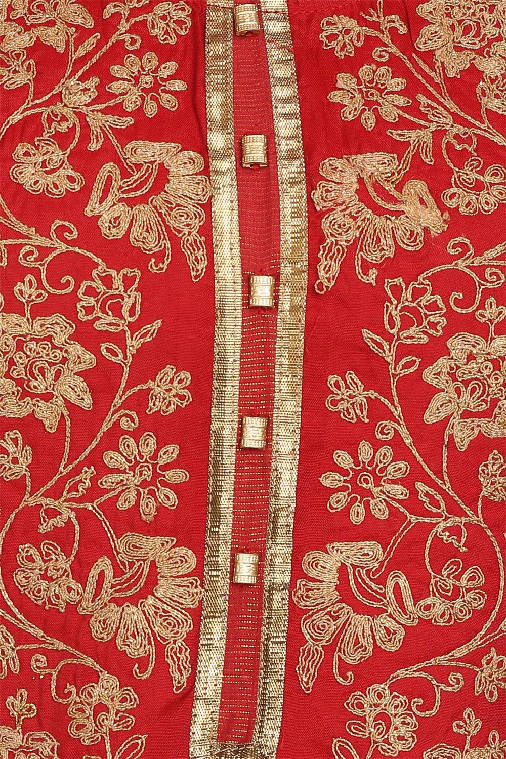 Red Cotton Straight Kurta image number 4