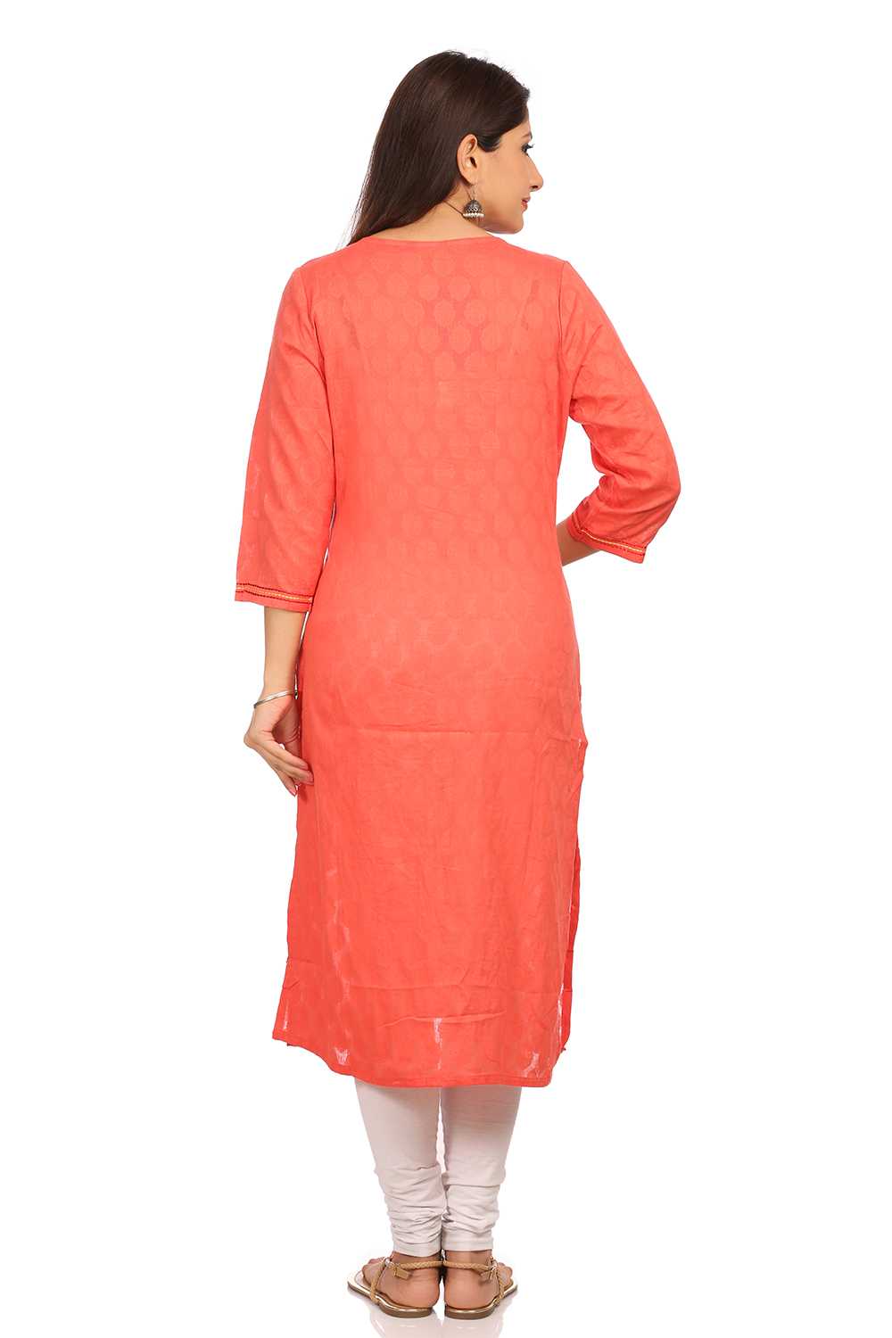 Peach Straight Cotton Kurta image number 3