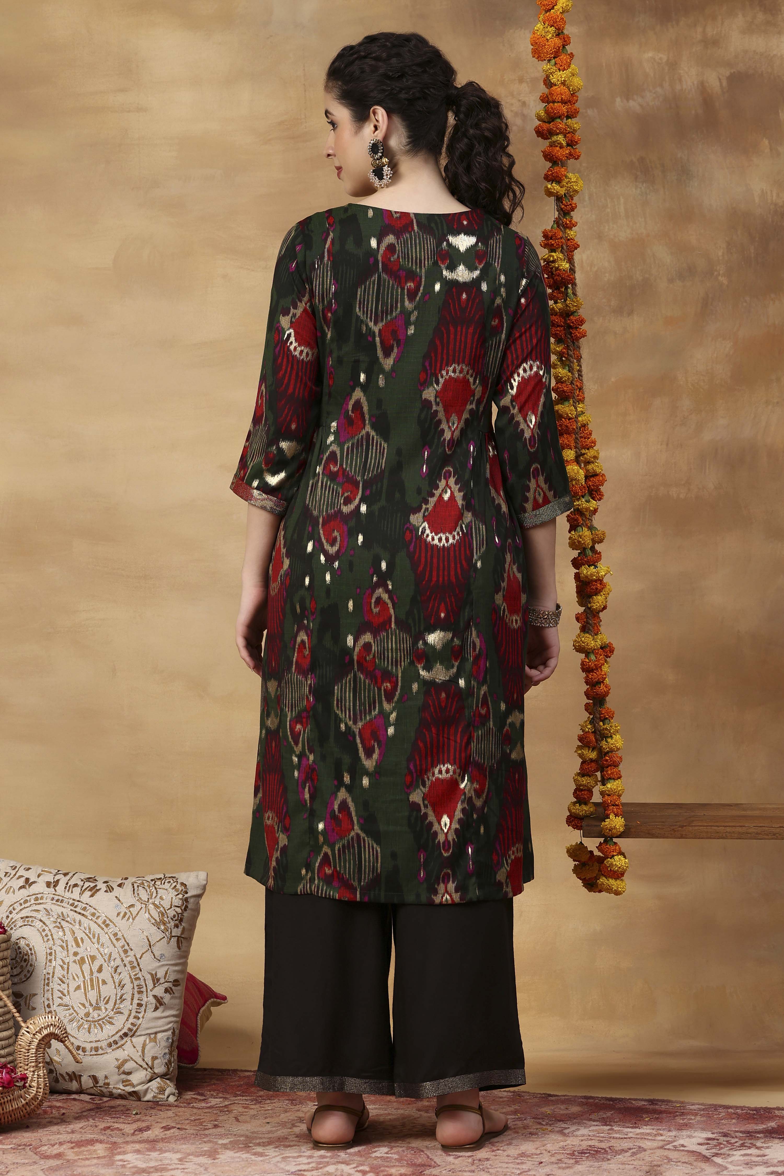 Blue Printed Viscose Blend A-Line Co-ord Set image number 5
