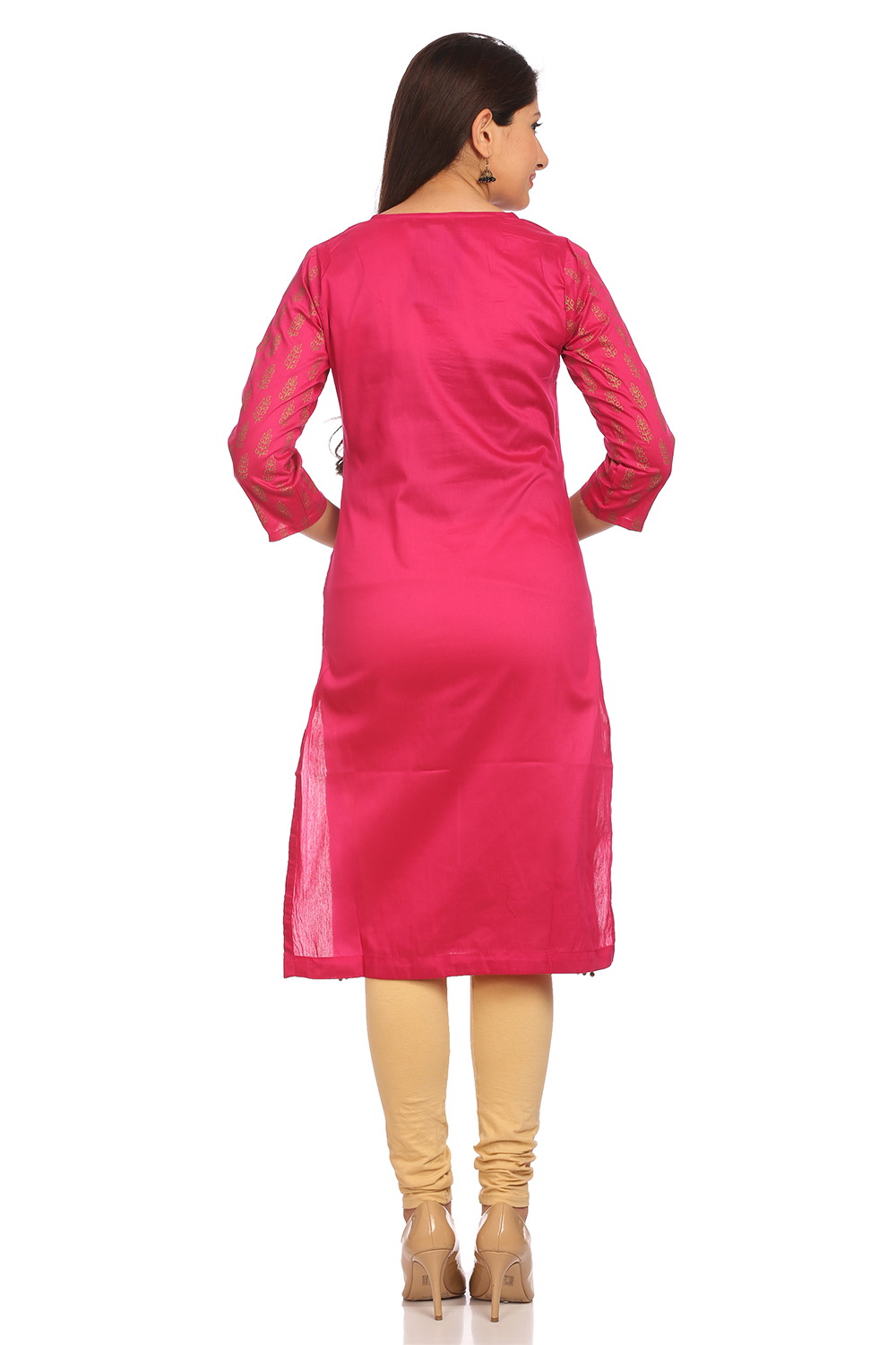 Pink Cotton Straight Kurta image number 3