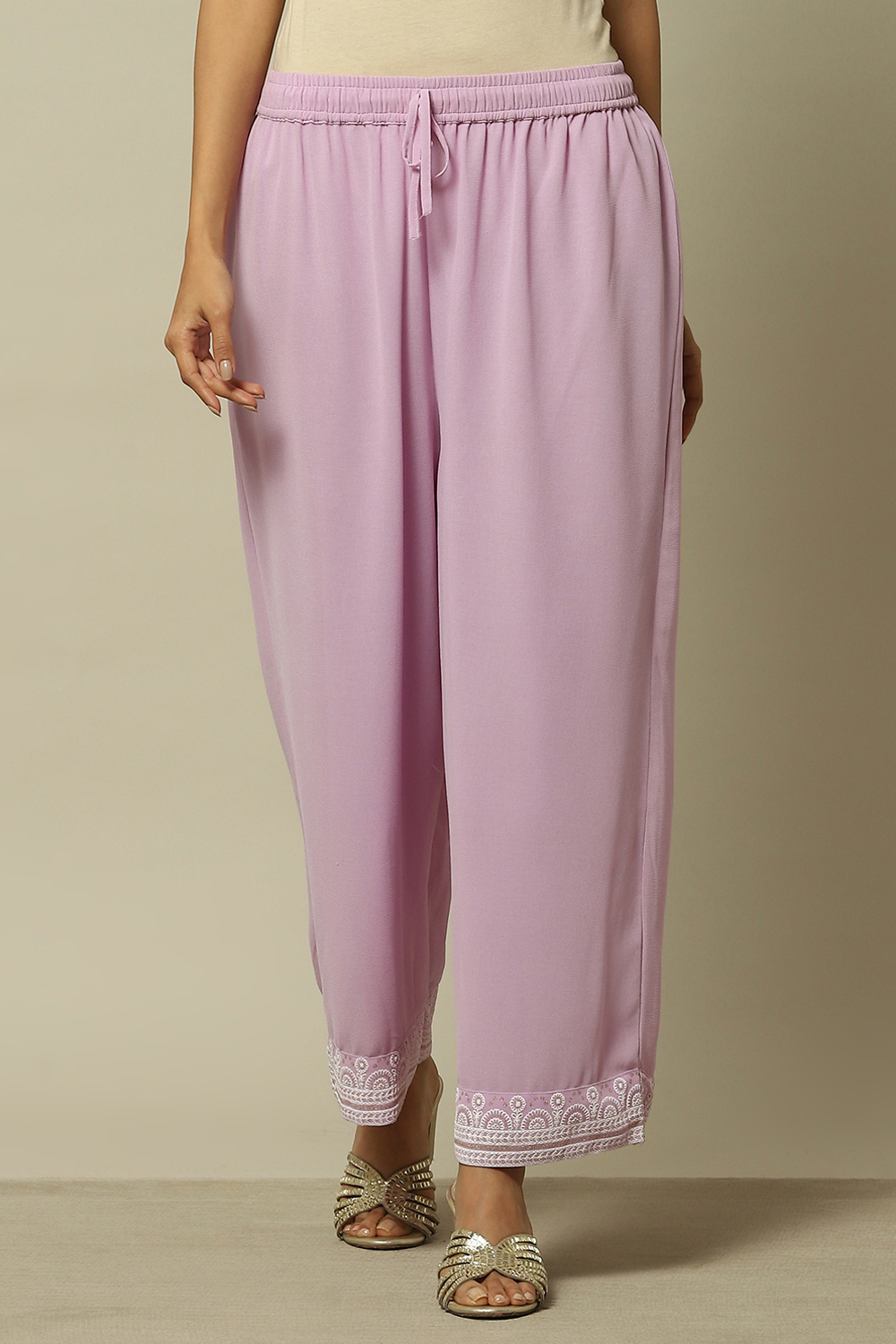 Blue Poly Georgette Solid Straight Fit Palazzo image number 5
