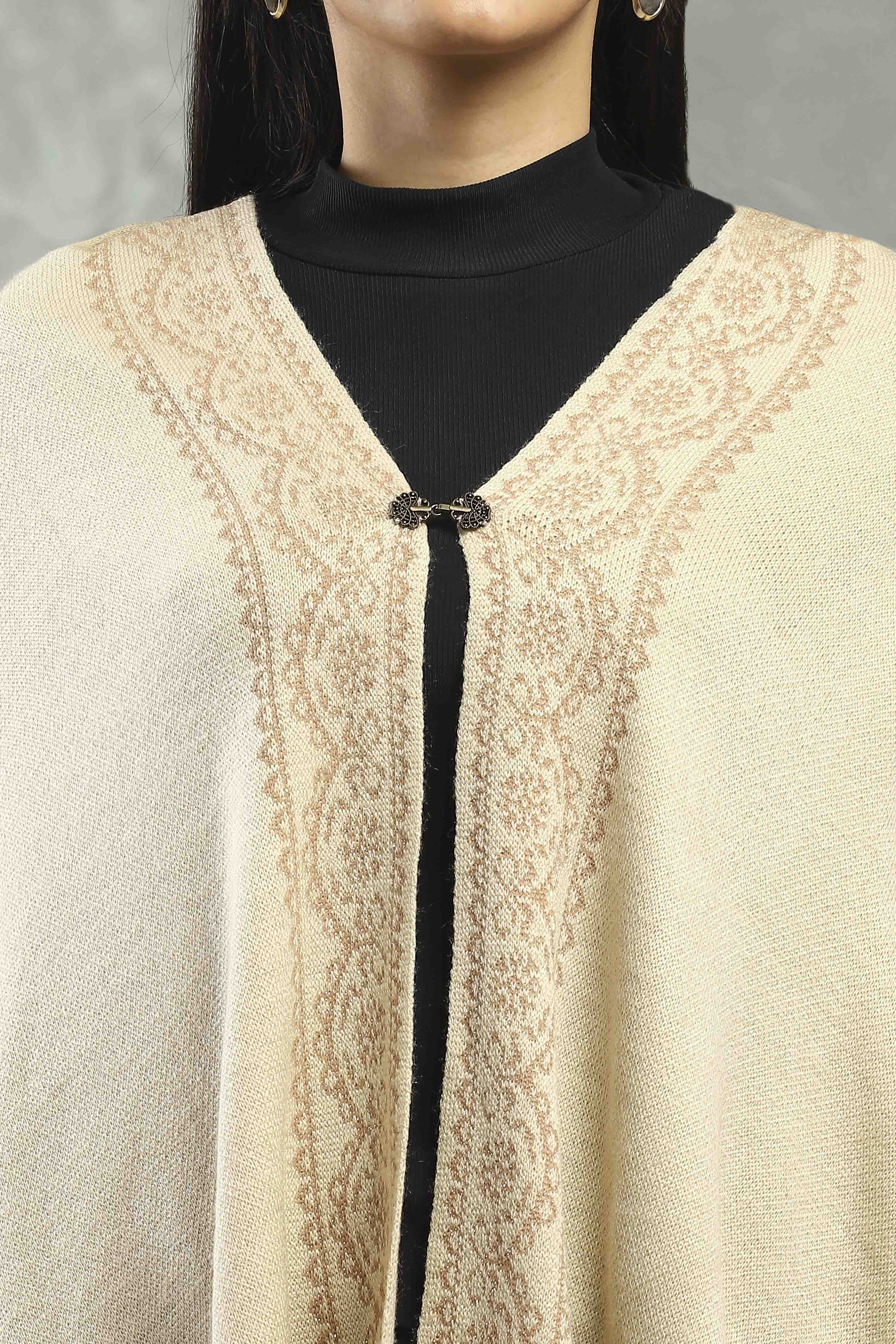 Off White Polyester Yarndyed Cape  image number 1