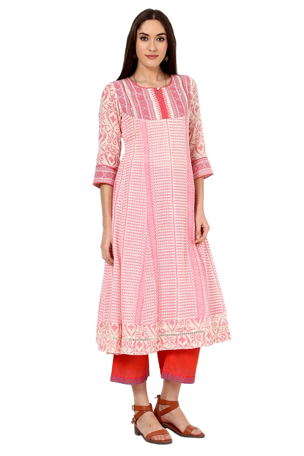 Pink Kalidar Gauge Kurta image number 0