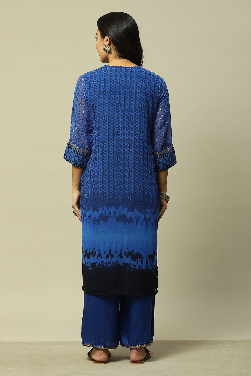 Cobalt Blue Polyester Straight Printed Kurta image number 4