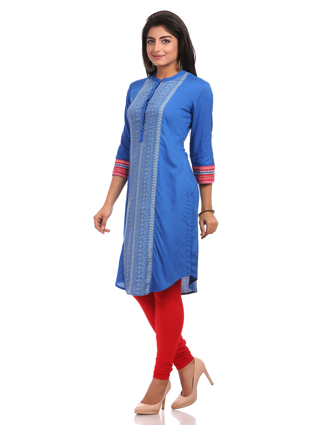 Blue Straight Cotton Kurta image number 3