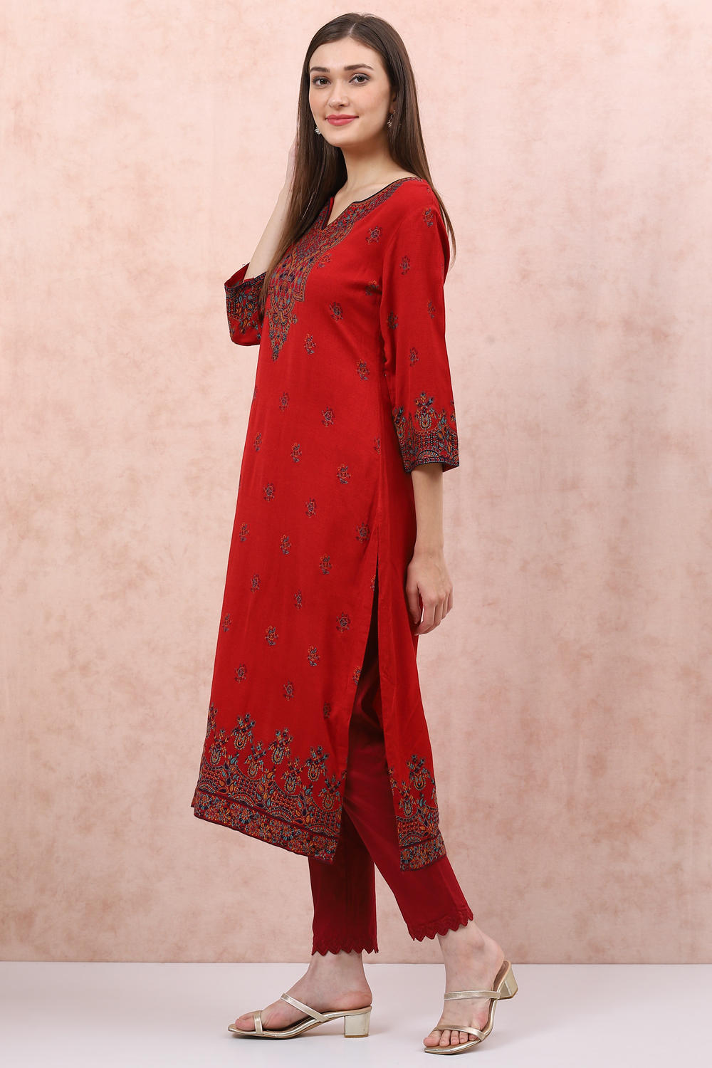 Red Art Silk Straight Suit Set image number 2