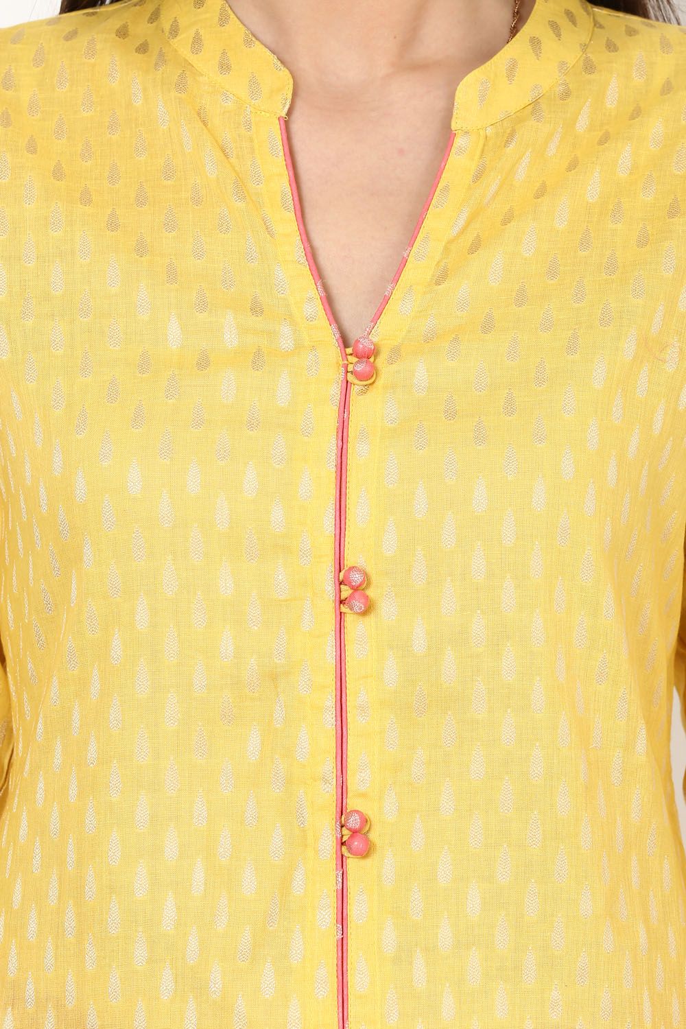 Yellow Straight Cotton Kurta image number 4