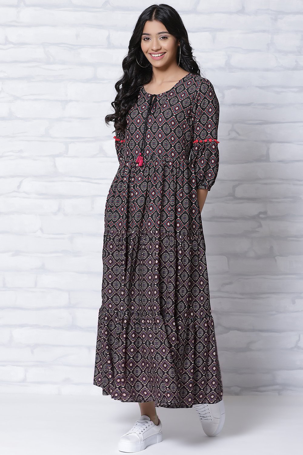 Black LIVA Tiered Dress image number 0