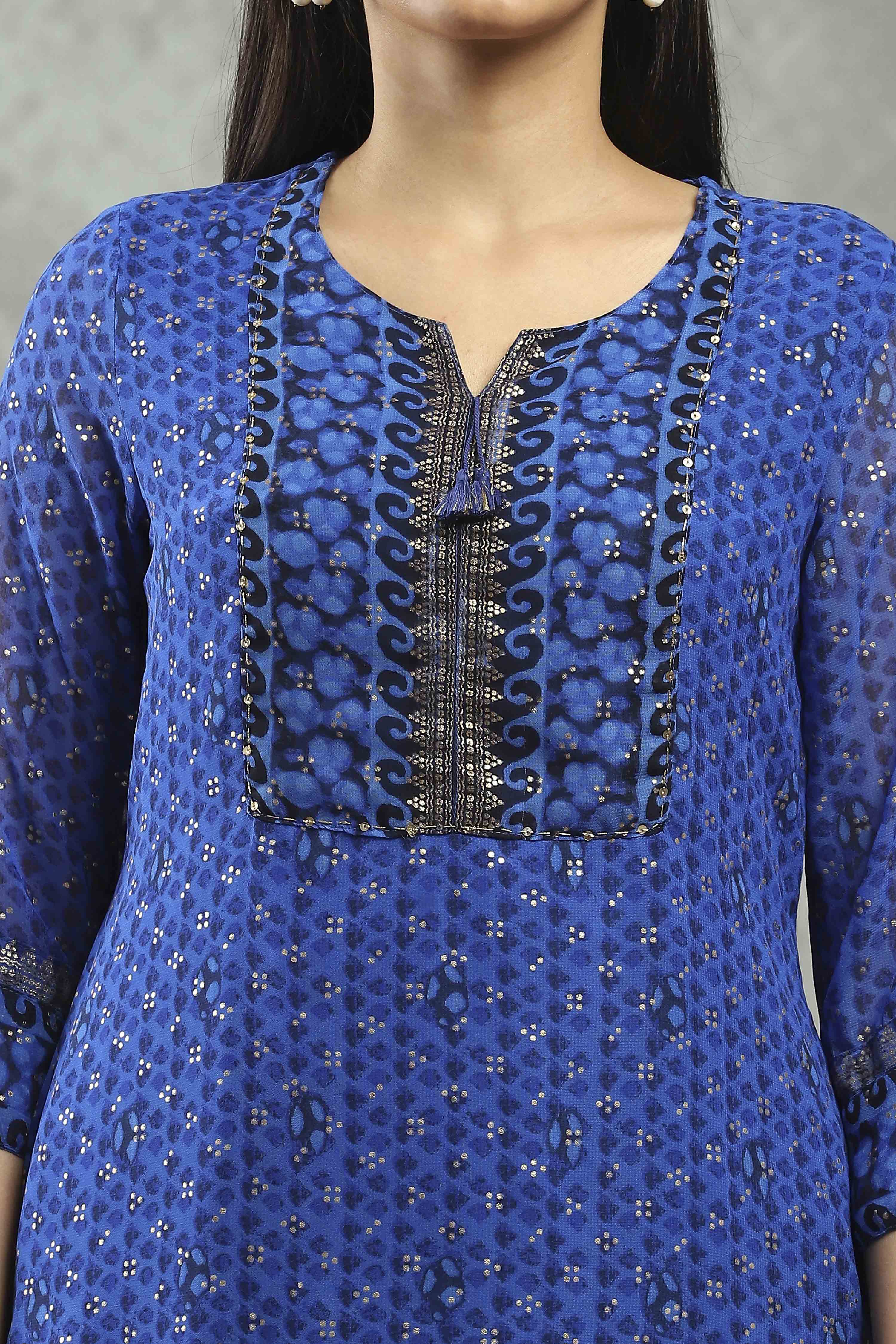 Blue Polyester Straight Kurta Pants Set image number 1