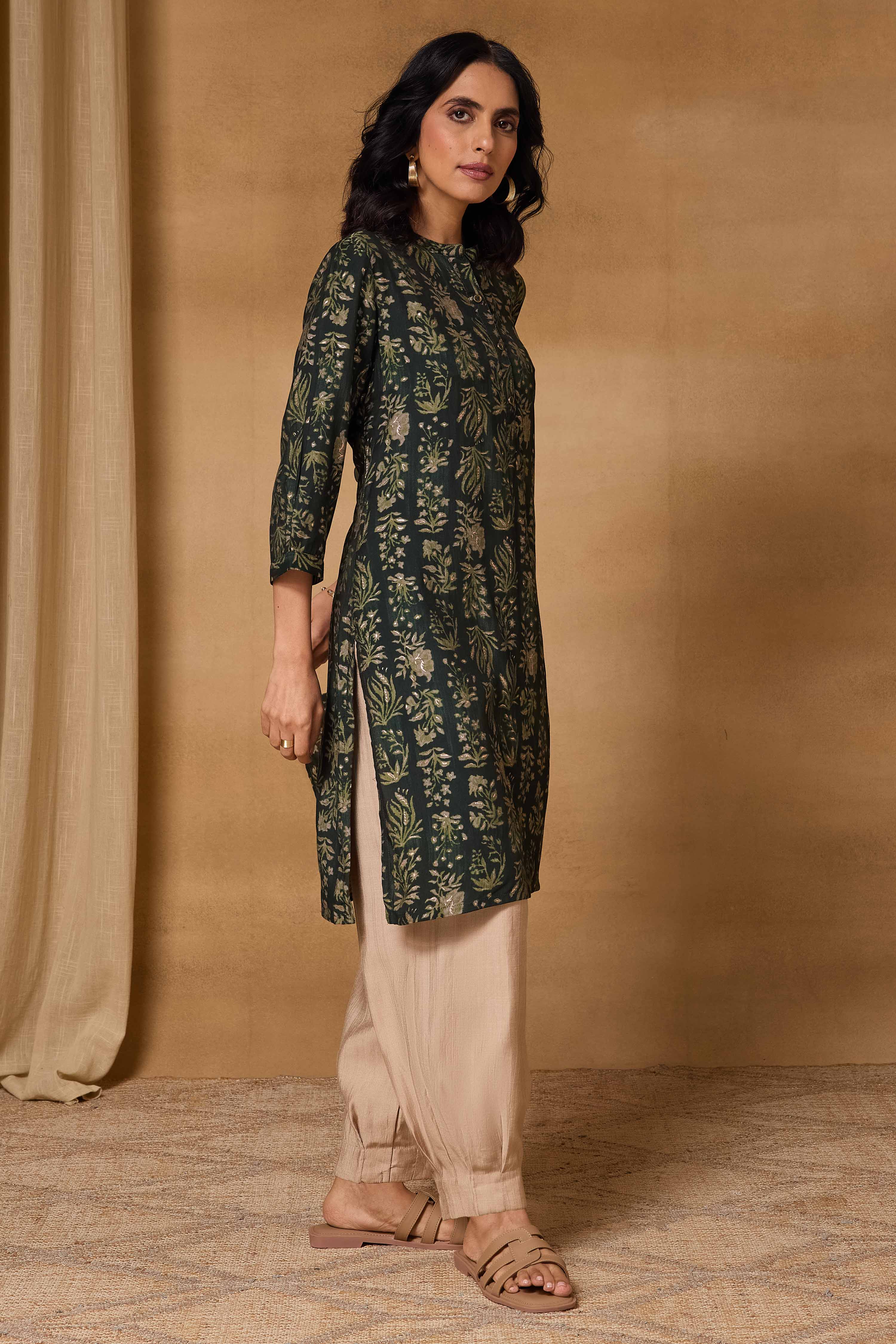 Green Viscose Blend Straight Printed Kurta image number 5