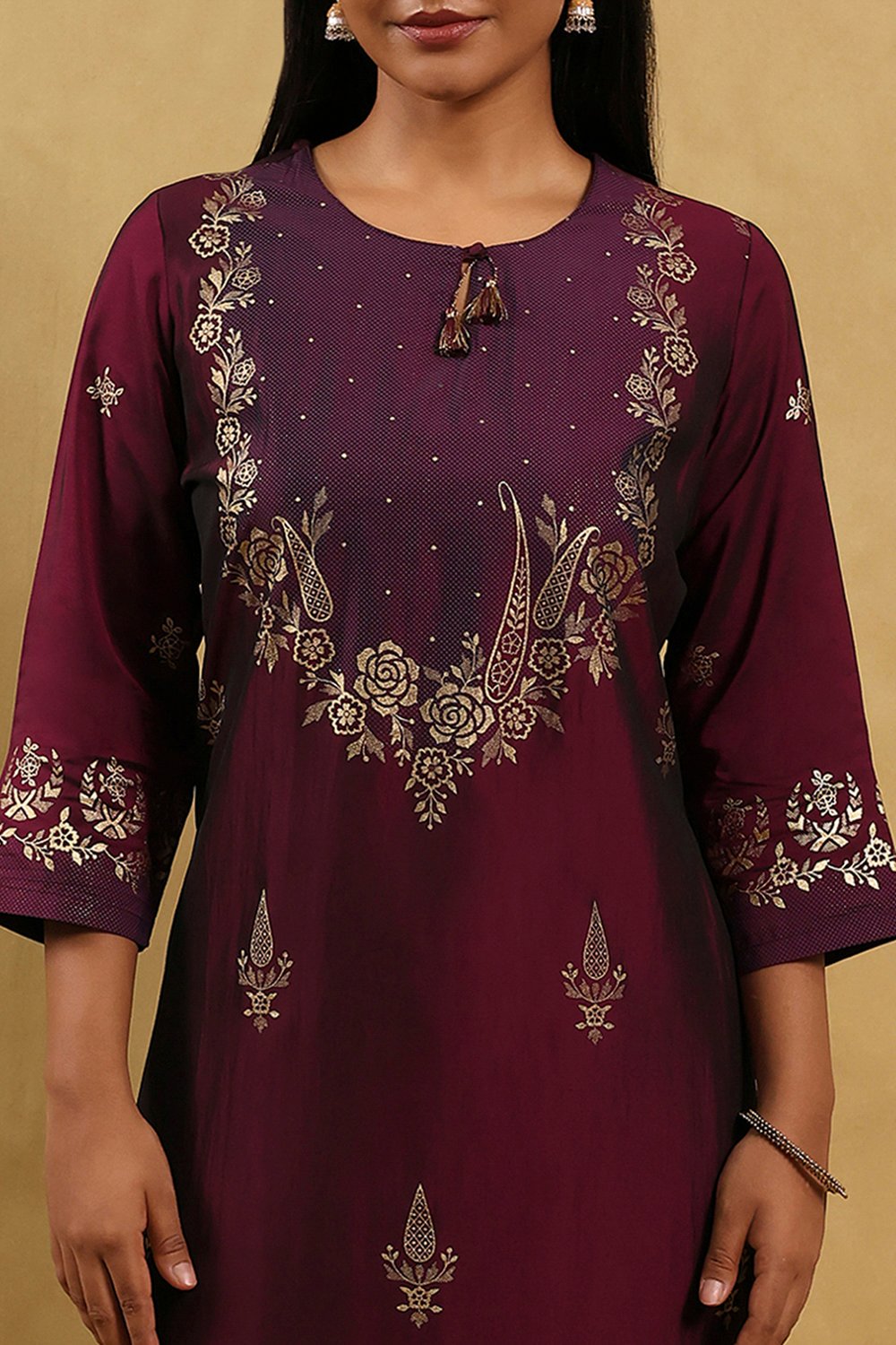 Wine Polyester Blend Printed Straight Kurta image number 1