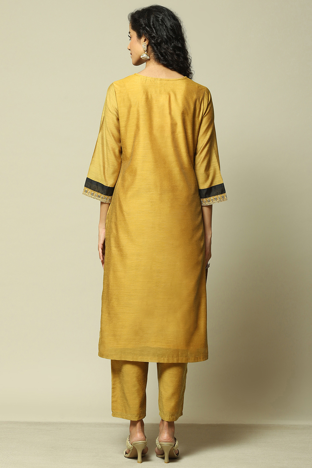 Yellow Viscose Straight Printed Kurta Palazzo Suit Set image number 5