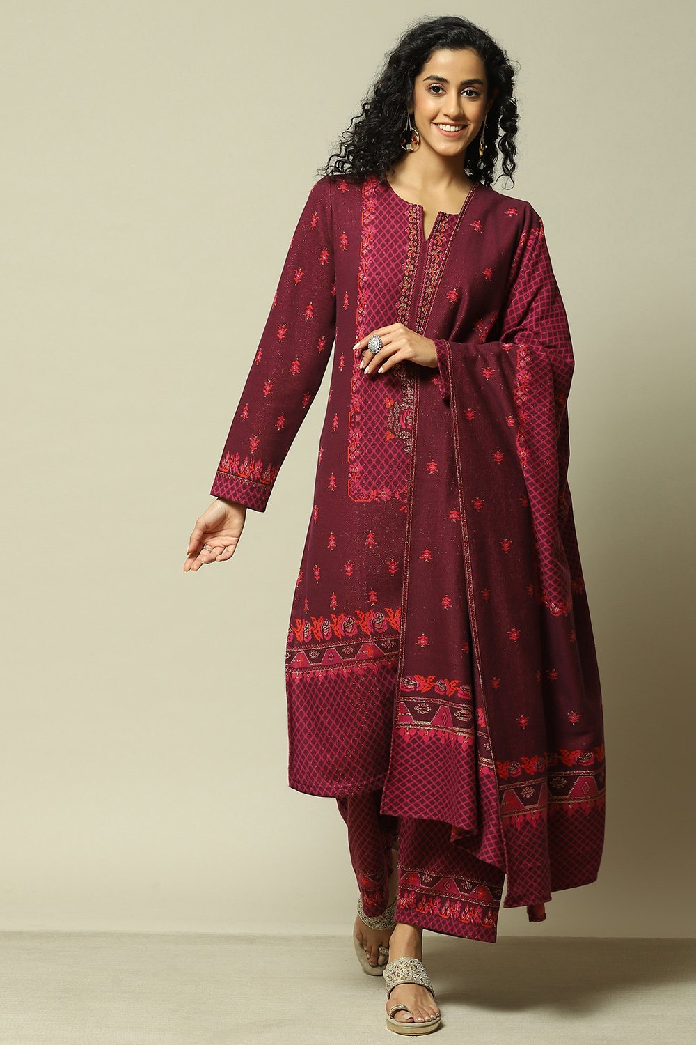 Green Cotton Blend Straight Printed Kurta Palazzo Suit Set image number 0