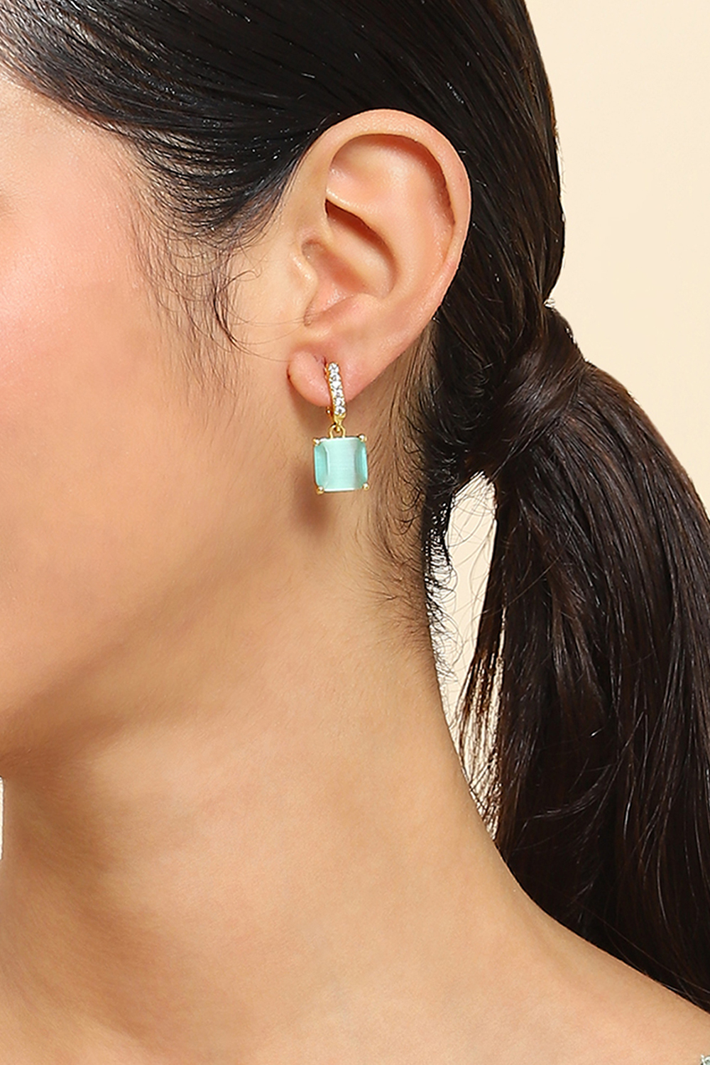 Mint Green Brass Jhumka image number 1