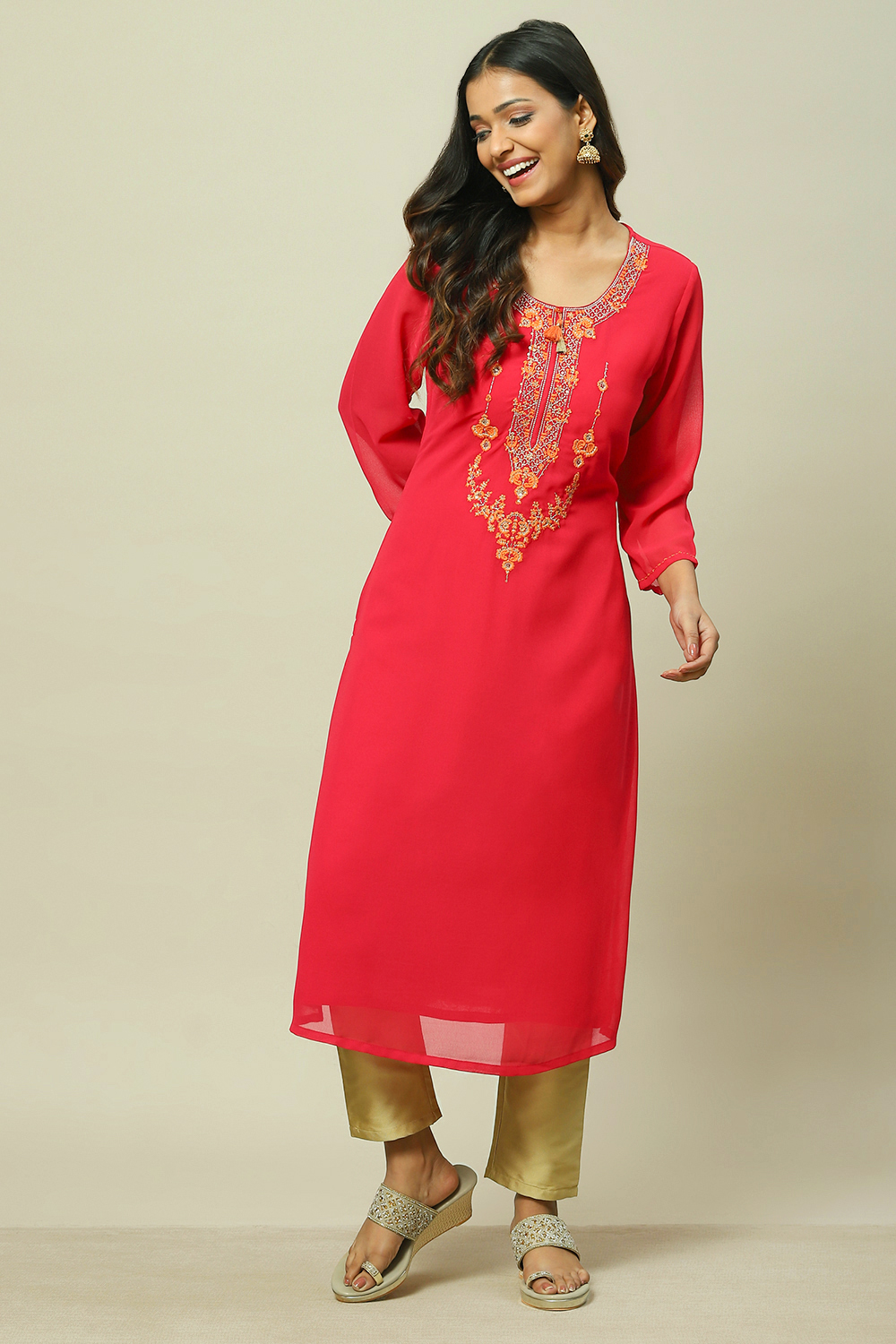 Pink Cotton Blend Straight Kurta image number 0